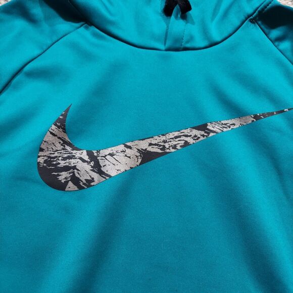 Nike Teal Green Camo Swoosh Logo Men's Large Pullover Hoodie Sweatshirt - Picture 2 of 8